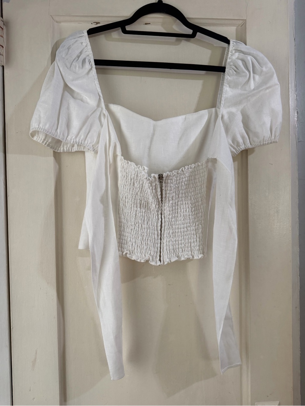 Reformation White Linen Puff Sleeve Top 8 - Picture 8 of 8